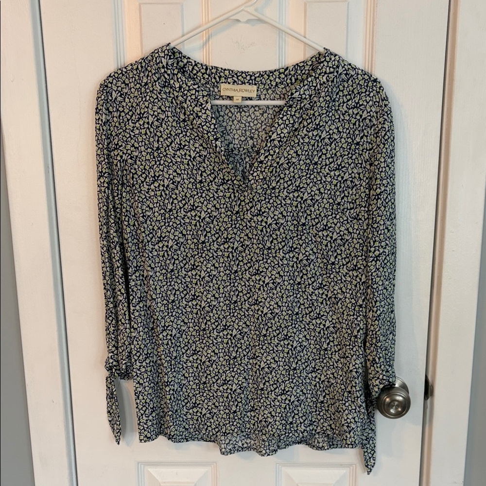 Cynthia Rowley Navy and White Floral Blouse